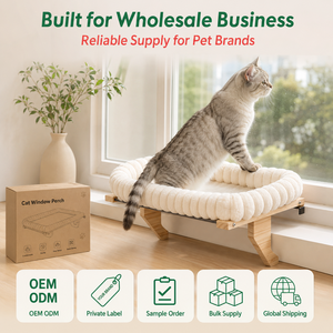 OEM Plateforme de fenêtre pour chat, avec tapis en peluche amovible, structure en bois massif, étagère stable à fixer sur le rebord de fenêtre, pour le repos des chats de grande taille - Product Image 6