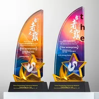 Ensemble de trophées en cristal personnalisés |   Récompense de reconnaissance des employés haut de gamme en or/argent/bronze avec gravure colorée pour les événements d'entreprise
