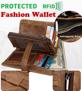 Andong Genuine Cow Leather Short <b>Wallet</b> Purse for <b>Men</b> Man Retro <b>Card</b> Holder RFID Blocking Multiple Positions <b>Wallets</b> Purses - Product Image 2