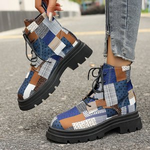 Stivaletti da <span class=keywords><strong>donna</strong></span> con Logo personalizzato di tendenza di ultima moda con plateau Casual con stampa completa <span class=keywords><strong>blu</strong></span> <span class=keywords><strong>stivali</strong></span> corti - Product Image 1