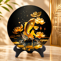 Dekorasi Meja Bundar Ikan Koi Emas Teratai Lukisan Kristal Ornamen Feng Shui Kekayaan Keberuntungan Dekorasi Rumah untuk Ruang Tamu Hadiah