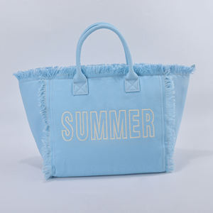 Borsa Tote in tela di cotone <span class=keywords><strong>grande</strong></span> borsa da <span class=keywords><strong>donna</strong></span> con frange a tracolla per mare Casual da spiaggia con due maniglie Tote Bag personalizzabile in tela - Product Image 2