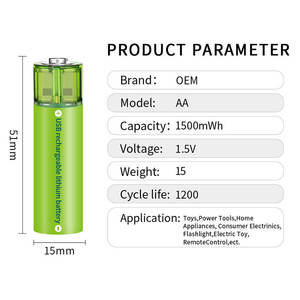 USB 1.5V Li-ion pin AA 1500mwh 2500mwh Loại C nhanh chóng sạc 1000mAh pin có thể sạc lại pin - Product Image 5