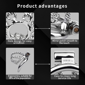 FRRK-313A Hollow Metal Cock Cage Chain Shaped Penis Restriction Chastity Device Cage for Men Long Time <b>Locking</b> Couple BDSM Toys - Product Image 3