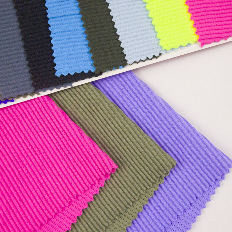 High Performance Stretch Nylon Ribbed Stair Knit Fabric Striped Material For Beach Bikinis Swimsuits
