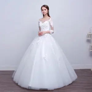 2022 Applique Tulle Mesh Princess Ball Gown pizzo raso Sexy manica lunga da donna abito da sposa sposa Glitter