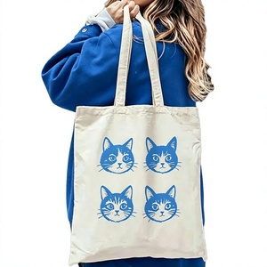 Bolsa de Mano de Lona con Diseño de Gato de Dibujos Animados, Bolso de Hombro de Algodón Resistente, Gran Capacidad para Compras y Uso Diario - Product Image 3