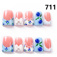 Faux ongles à presser faits main 696-700 couleurs fleurs et canard, 10 pièces, pour doigts, styles de design uniques