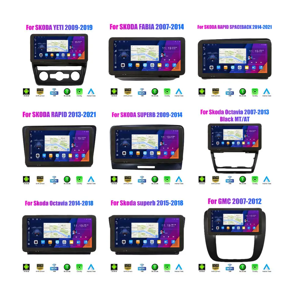 Autoradio stéréo 2 Din Android, lecteur MP5 pour SKODA GMC Series, Audio, Navigation GPS, WiFi