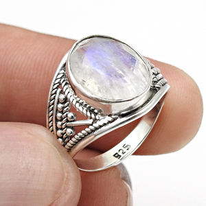 Personalizado hecho a mano de lujo Arco Iris piedra lunar 925 Plata anillos de moda elegante y elegante S925 joyería para ella al por mayor - Product Image 1