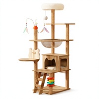 Arbre à chat rectangulaire en bois et sisal, multi-niveaux, durable, antidérapant, mignon, emballé en carton pour intérieur