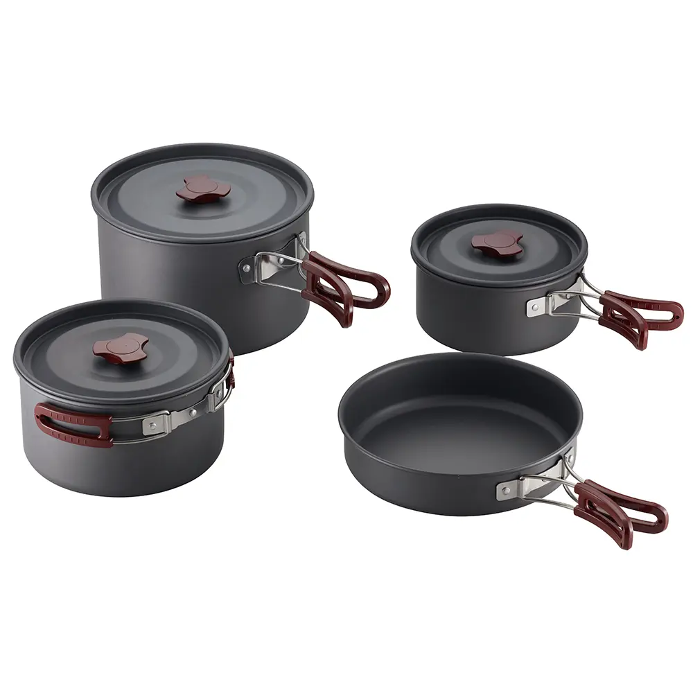 Vente chaude 7 Pcs Randonnée Camping Cuisine En Plein Air Ensemble En Aluminium Camping Pot Et Casseroles