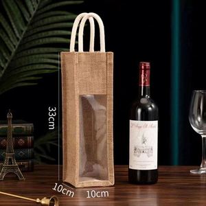 Bolsa de Yute Resistente para Botellas de Vino, Porta Botellas de Yute Simple con Logotipo Personalizado - Product Image 1