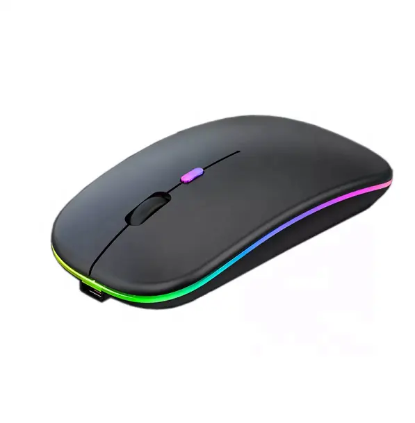 Mouse Gaming Usb komputer isi ulang daya, tetikus nirkabel lampu LED warna-warni senyap nirkabel Logo kustom