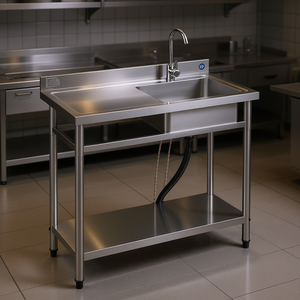 Fregadero Comercial de Un Solo Tazón para Cocina, 39.4 x 19.7 Pulgadas, con Escurridor Izquierdo, Acabado Pulido, Patas Ajustables, Lavabo Utilitario - Product Image 2