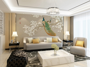 <span class=keywords><strong>3D</strong></span> Trung Quốc phong cách vẽ tay thực vật hoa con công bướm tường Giấy bức tranh tường hình nền chinoiserie lụa hình nền bức tranh tường - Product Image 4