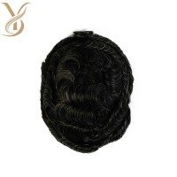 Perruque Super Fine 0,02-0,04 mm 100 % Cheveux Indiens Remy Ondulés Naturels pour Hommes, Système de Remplacement de Cheveux à Densité 120%-130%
