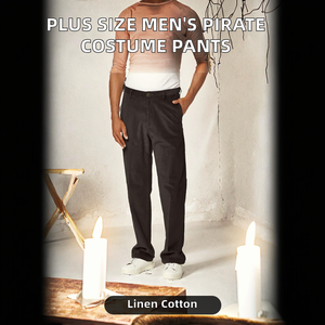 Brandour Apparels Pirate Pants Men Cosplay Renaissance Medieval Gothic Twill <b>Linen</b>/Cotton Button Closure <b>Yarn</b> Dyed Trouser - Product Image 2