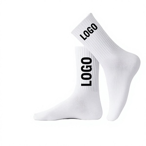 Custom <b>White</b> Crew Summer Solid <b>Sports</b> <b>Socks</b> Breathable Anti Slip Quick Dry Knitted Cuff Logo for Basketball Running Workouts - Product Image 1