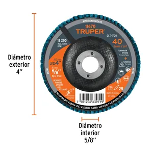 Boîte de 5 disques laminés 4', grain 40, centre 5/8', fibre, TRUPER - Product Image 1