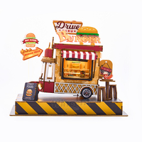 Wincent - Maqueta de Camión de Hamburguesas de Madera en 3D, Rompecabezas DIY, Miniatura de Comida, Decoración de Calle, Luz LED, Diorama, Regalo para Niños
