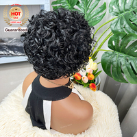 Perruques Bob Courtes Afro Sans Colle Pas Chères Entièrement Faites à la Machine en Cheveux Humains pour Femmes Noires, Perruques Pixie en Cheveux Bruts Vietnamiens Sans Dentelle
