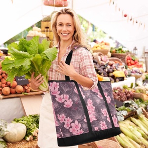 Personalized Logo Women's <b>Lunch</b> <b>Bag</b> Summer Beach Reusable Zipper Custom Flower Blossom Cooler Insulated <b>Tote</b> <b>Bag</b> for Camping - Product Image 6
