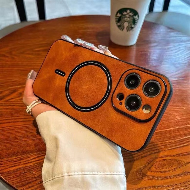High Quality Vintage Style Leather Lambskin Magnetic Phone case for iPhone 16 15 14 13 12 Pro Max Five Colors Skin Feel Cover