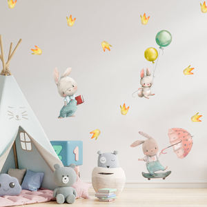 Adesivo da parete creativo dei conigli della stanza del bambino del fumetto con i palloncini - Product Image 2