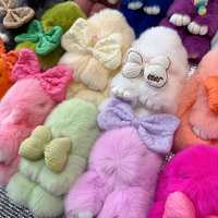 Porte-clés en peluche personnalisé de 15 cm, pendentif lapin en peluche douce, accessoires de sac, bricolage, poupée en peluche, adorable porte-clés en fourrure de lapin Rex avec nœud