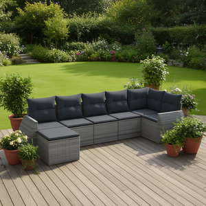 Ensemble de canapés de jardin en rotin PE gris avec coussins en mousse haute densité, mobilier d'extérieur au design contemporain - Product Image 2