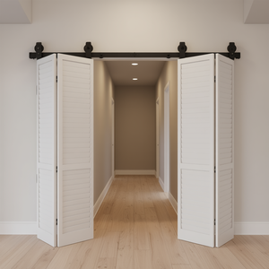 Kit de rieles para puertas correderas plegables de 76 pulgadas para cuatro puertas de 18 pulgadas, estilo rústico para interiores. - Product Image 2