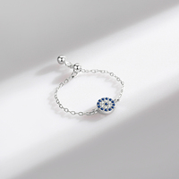 Bagues ajustables en argent sterling 925 avec chaîne à maillons, ornées de zircons cubiques bleus étincelants et de motifs œil protecteur, pour femmes