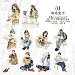 30 Fogli/Pacco di Adesivi PET con Tema Retrò di Personaggi e Angoli di Strada, Decorazioni Fai-da-Te per Quaderni e Cover per Telefoni - Product Image 6