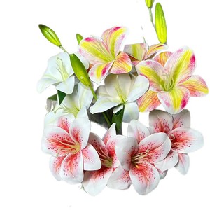 Fleur artificielle de lys à quatre têtes en 3D, en soie, faite à la main, pour décoration de mariage, arrangement floral - Product Image 5