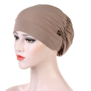 Gorro Turbante Musulmán al por Mayor, Gorro de <span class=keywords><strong>Quimioterapia</strong></span> para Mujer de Color Sólido, Estilo Étnico, Poliéster Chifón, Cuatro Estaciones - Product Image 3