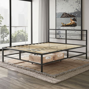 Современная регулируемая железная кровать с прочными деревянными ламелями, простая сборка, компактная платформенная кровать для спальни виллы/отеля/апартаментов - Product Image 4