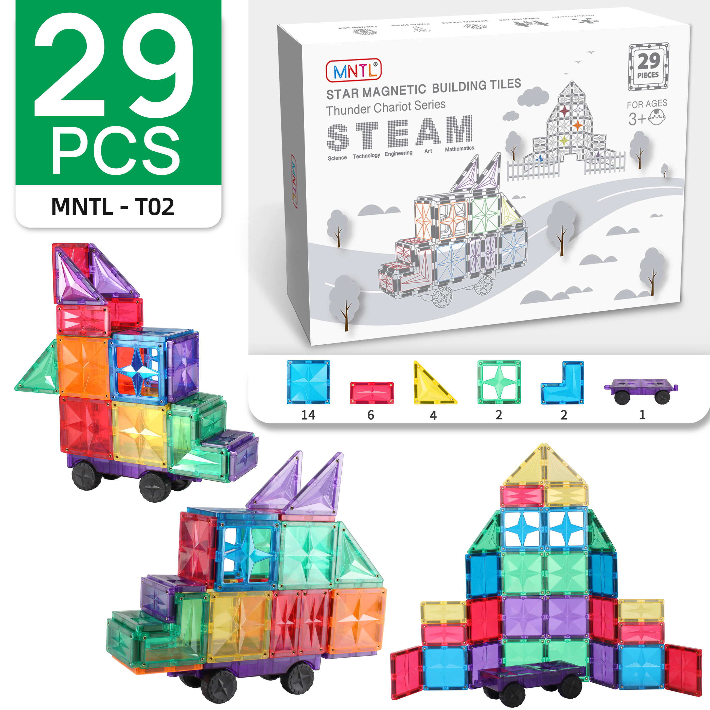 29 pz giocattolo di piastrelle da costruzione magnetiche educative