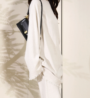 Ensemble coordonné 2 pièces en lin pour femmes musulmanes, mode modeste, avec logo personnalisé OEM, comprenant une blouse à bords bruts et un pantalon
