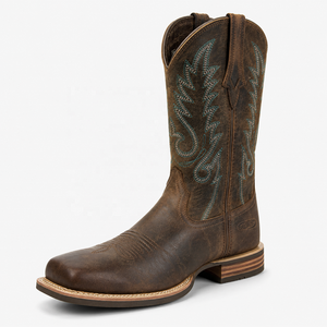 Bottes <span class=keywords><strong>de</strong></span> cowboy occidentales mi-mollet pour femmes, <span class=keywords><strong>en</strong></span> cuir <span class=keywords><strong>de</strong></span> vachette, à bout carré, à enfiler, semelle extérieure <span class=keywords><strong>en</strong></span> caoutchouc antidérapante, doublure <span class=keywords><strong>en</strong></span> soie <span class=keywords><strong>de</strong></span> <span class=keywords><strong>lait</strong></span>, toutes saisons - Product Image 1