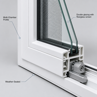 Fenêtre et porte patio battantes en PVC/UPVC avec moustiquaire en fibre de verre, style français, pour hôtels