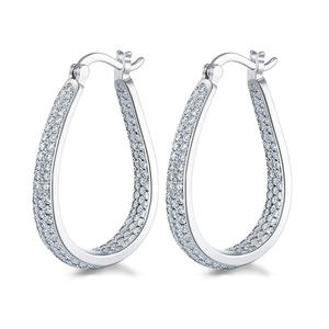 Orecchini a Cerchio con Gocce d'Acqua Bianche Champagne, Placcati in Rodio con Cristalli e Strass, Gioielli da Festa per Donne - Product Image 3