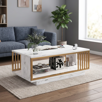Table basse rectangulaire blanche en MDF avec structure en métal noir, mobilier de salon, design industriel moderne, multi-niveaux - Prix abordable