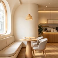 Éclairage LED en bois personnalisé, design d'intérieur de café écologique, mobilier, solutions d'aménagement de café, support direct d'usine OEM