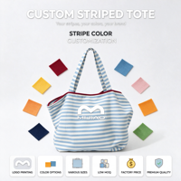 Sac fourre-tout en toile rayée écologique avec logo personnalisé et design de lettres, grande capacité pour la plage et la publicité réutilisable