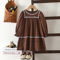 Robe brodée à col Peter Pan, tenue florale printemps-automne, tenue de fête pour enfants, vêtements pour enfants