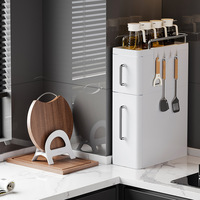 En stock : Meuble de rangement de cuisine moderne et écologique en plastique blanc, double niveau, coulissant, multifonctionnel pour épices et ustensiles