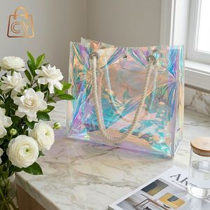 Sac Holographique Arc-en-ciel Imperméable en PVC avec Poignée en Corde pour Plage, Déjeuner, Concerts, Mariages, Anniversaires, Stades - Product Image 3