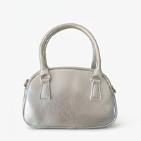 Sac bandoulière en cuir PU ciré écologique personnalisable, mini sac fourre-tout carré chic et brillant argenté, vente en gros