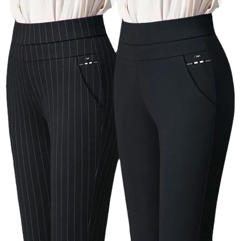 Pantalones rectos de mujer de alta calidad al por mayor, pantalones informales de mujer, pantalones pitillo de ocio de mediana edad holgados y finos de cintura alta